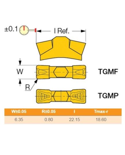 ISCAR Grooving Insert TGMF 635 -080 Grade IC908, image , 2 image